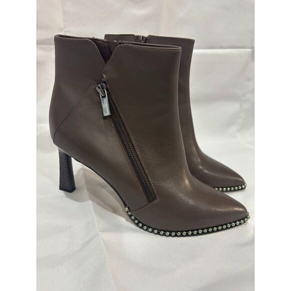 BCBGMaxAzria Boot Billie Pointed Toe Leather Booties Brown Studded Size 8 - Picture 3 of 8